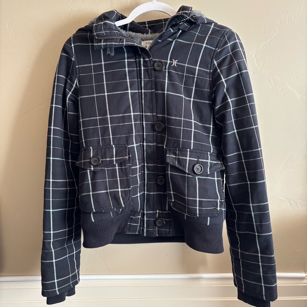 HURLEY Dark Checkered Hooded Jacket